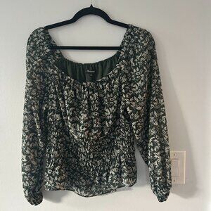 Madewell Long Sleeve Floral Green Blouse - Size L